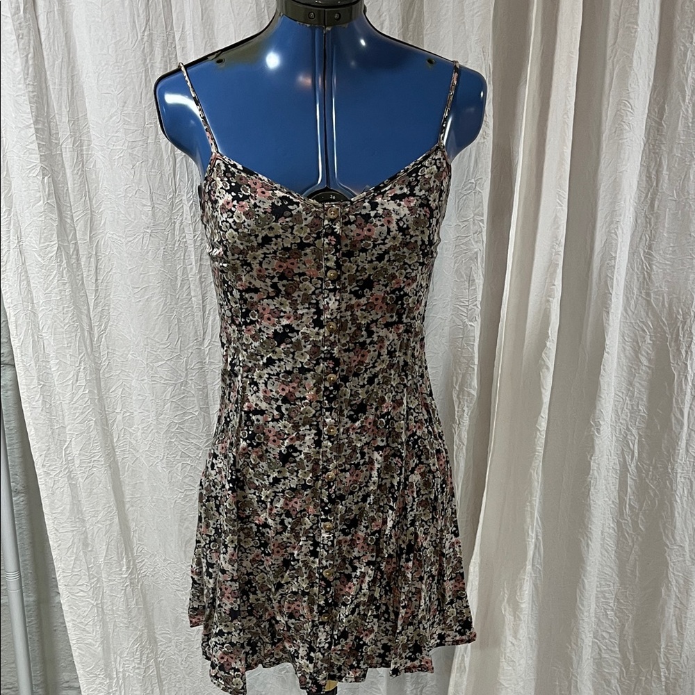 American Eagle Floral Spaghetti Strap Dress - Black and Pink